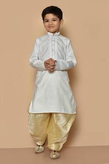White embroidered cotton boys-dhoti-kurta