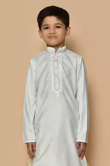 White embroidered cotton boys-dhoti-kurta
