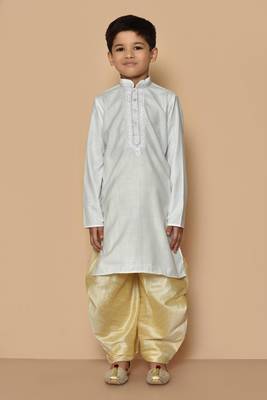White embroidered cotton boys-dhoti-kurta 4
