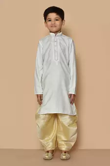 White embroidered cotton boys-dhoti-kurta