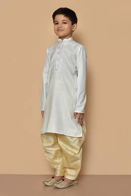 White embroidered cotton boys-dhoti-kurta 5