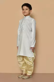 White embroidered cotton boys-dhoti-kurta