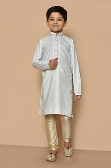 White embroidered cotton boys-kurta-pyjama