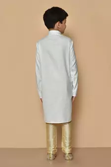 White embroidered cotton boys-kurta-pyjama