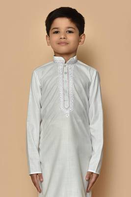 White embroidered cotton boys-kurta-pyjama 3