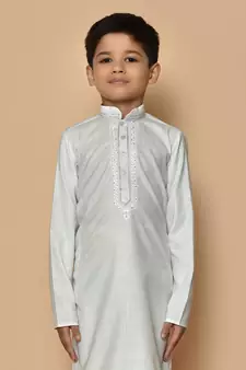 White embroidered cotton boys-kurta-pyjama