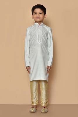 White embroidered cotton boys-kurta-pyjama 4