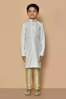 White embroidered cotton boys-kurta-pyjama
