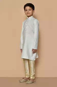 White embroidered cotton boys-kurta-pyjama