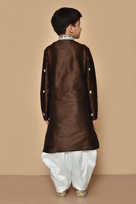 Brown embroidered art silk boys-dhoti-kurta 2