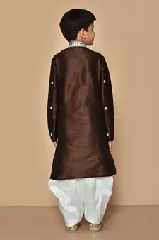 Brown embroidered art silk boys-dhoti-kurta