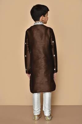 Brown embroidered art silk boys-kurta-pyjama 2