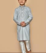 Grey embroidered cotton boys-kurta-pyjama