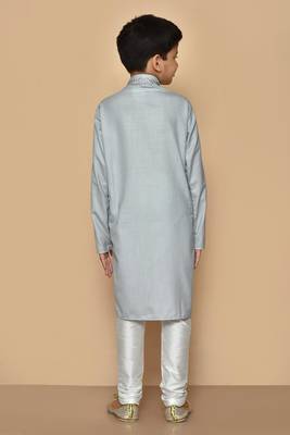 Grey embroidered cotton boys-kurta-pyjama 2