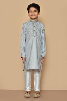 Grey embroidered cotton boys-kurta-pyjama 3