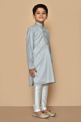 Grey embroidered cotton boys-kurta-pyjama 5