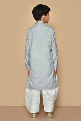 Grey embroidered cotton boys-dhoti-kurta 2