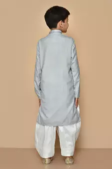 Grey embroidered cotton boys-dhoti-kurta