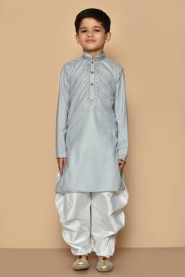 Grey embroidered cotton boys-dhoti-kurta 3