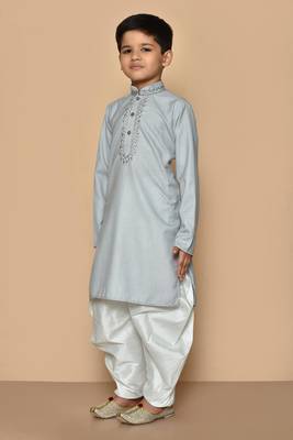 Grey embroidered cotton boys-dhoti-kurta 4