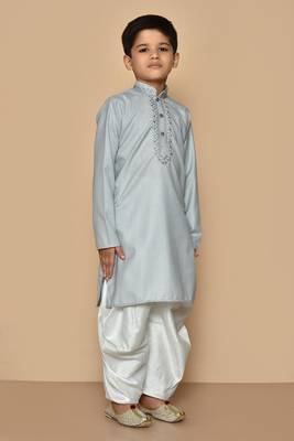 Grey embroidered cotton boys-dhoti-kurta 5