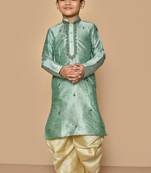 Green embroidered art silk boys-dhoti-kurta