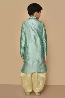 Green embroidered art silk boys-dhoti-kurta
