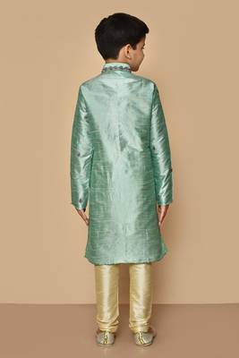 Green embroidered art silk boys-kurta-pyjama 2
