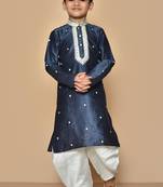 Blue embroidered art silk boys-dhoti-kurta