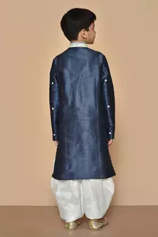Blue embroidered art silk boys-dhoti-kurta