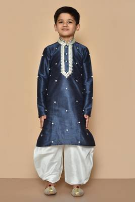 Blue embroidered art silk boys-dhoti-kurta 3