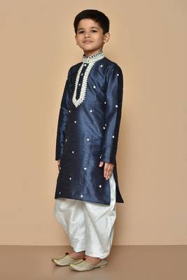 Blue embroidered art silk boys-dhoti-kurta 4