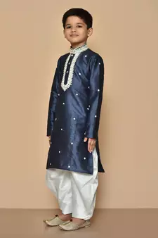 Blue embroidered art silk boys-dhoti-kurta