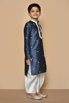 Blue embroidered art silk boys-dhoti-kurta 5