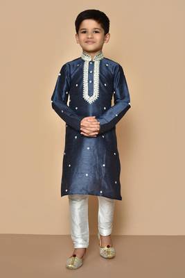 Blue embroidered art silk boys-kurta-pyjama 1