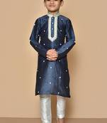 Blue embroidered art silk boys-kurta-pyjama
