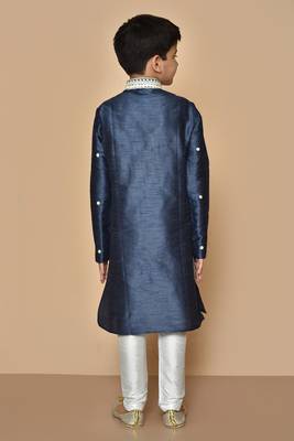 Blue embroidered art silk boys-kurta-pyjama 2