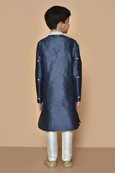 Blue embroidered art silk boys-kurta-pyjama