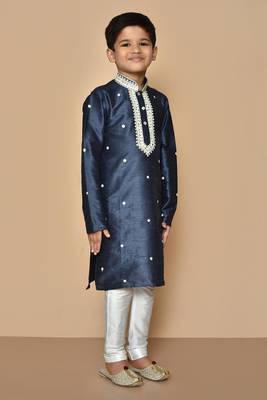 Blue embroidered art silk boys-kurta-pyjama 3