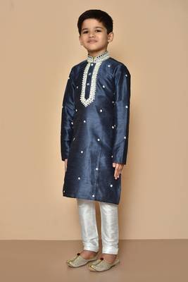 Blue embroidered art silk boys-kurta-pyjama 5