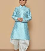 Blue printed art silk boys-dhoti-kurta