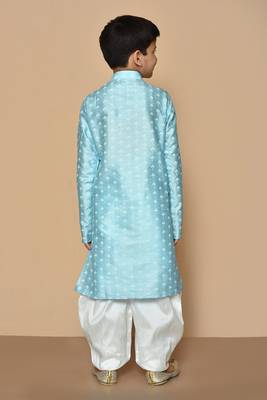 Blue printed art silk boys-dhoti-kurta 2