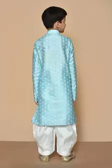 Blue printed art silk boys-dhoti-kurta