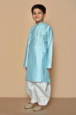 Blue printed art silk boys-dhoti-kurta 5
