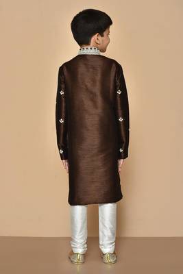 Brown embroidered art silk boys-kurta-pyjama 2