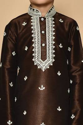 Brown embroidered art silk boys-kurta-pyjama 3