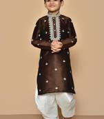 Brown embroidered art silk boys-dhoti-kurta