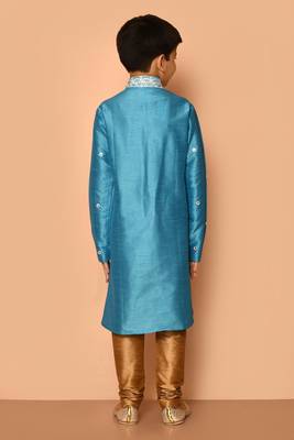 Blue embroidered art silk boys-kurta-pyjama 2