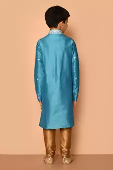 Blue embroidered art silk boys-kurta-pyjama