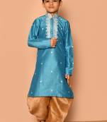 Blue embroidered art silk boys-dhoti-kurta